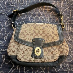 COACH signature legacy black leather hobo f12857 shoulder purse